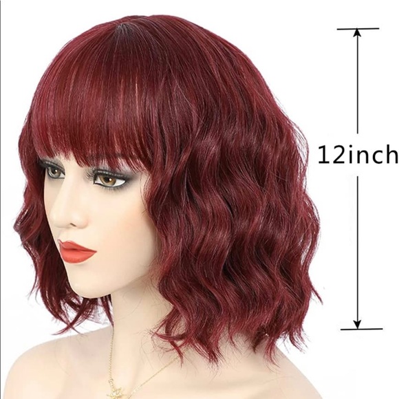 Human hair blend mix red bob wave wig main image 5